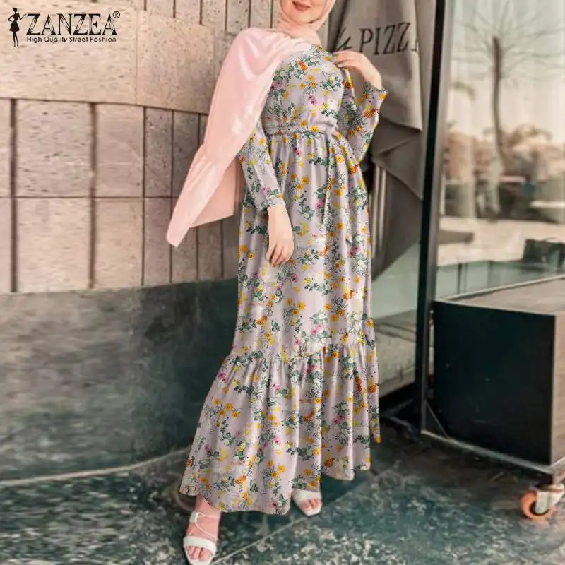 

ZANZEA Women Vintage Floral Printed Maxi Dress Islamic Clothing Caftan Marocain Robe Femme Muslim Dubai Turkey Abaya Hijab Dress
