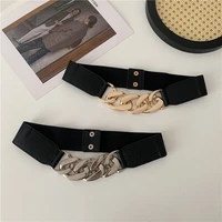 fashion metal waistband design chain decoration elastic belt without buckle waist adjust freely girdle waistband belt for women