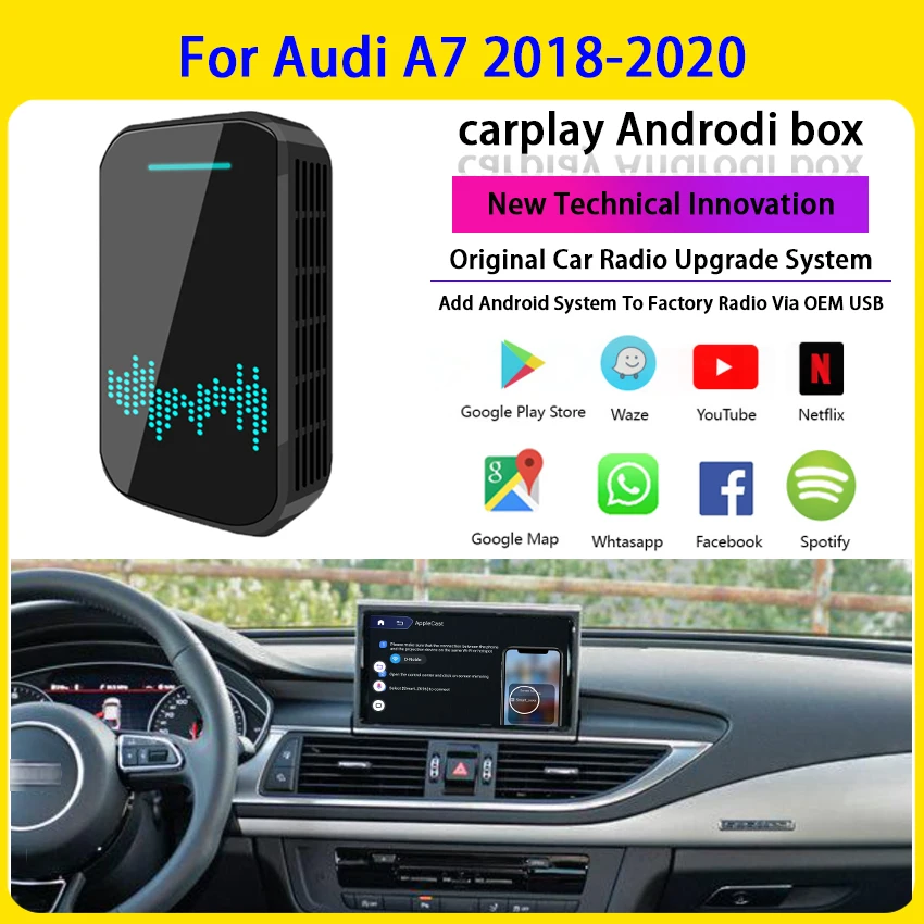 

Автомобильный мультимедийный видео Ai Android Box Carplay беспроводной с 4 + 32G беспроводной Carplay для Audi A7 2018-2020 навигация радио плеер