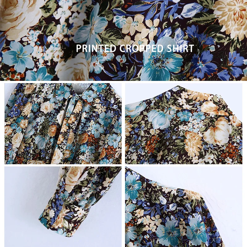 

ClothCover New Women Vintage Floral Print Casual Blouse Shirts Women Puff Sleeve Bow Decoration Chic Office Femininas Blusas Top