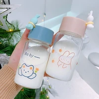 lovely small glass female simple ins feng shui cup fresh cartoon girl heart cup cute water bottle for girls kawaii
