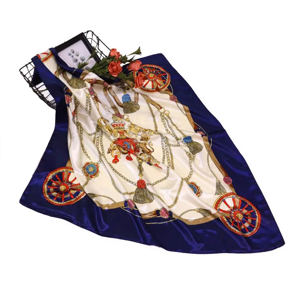 

Хиджаб Женский, модный Шелковый атласный шарф с принтом, роскошные брендовые квадратные шали, головная повязка на голову, весна-лето