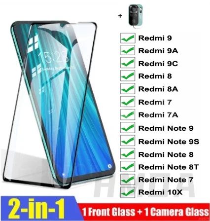 Защитное стекло 9D для Xiaomi Redmi 9 9A 8 8A 7 7A 10 Note 8T 9S Pro Max 2 в 1 | Мобильные телефоны и