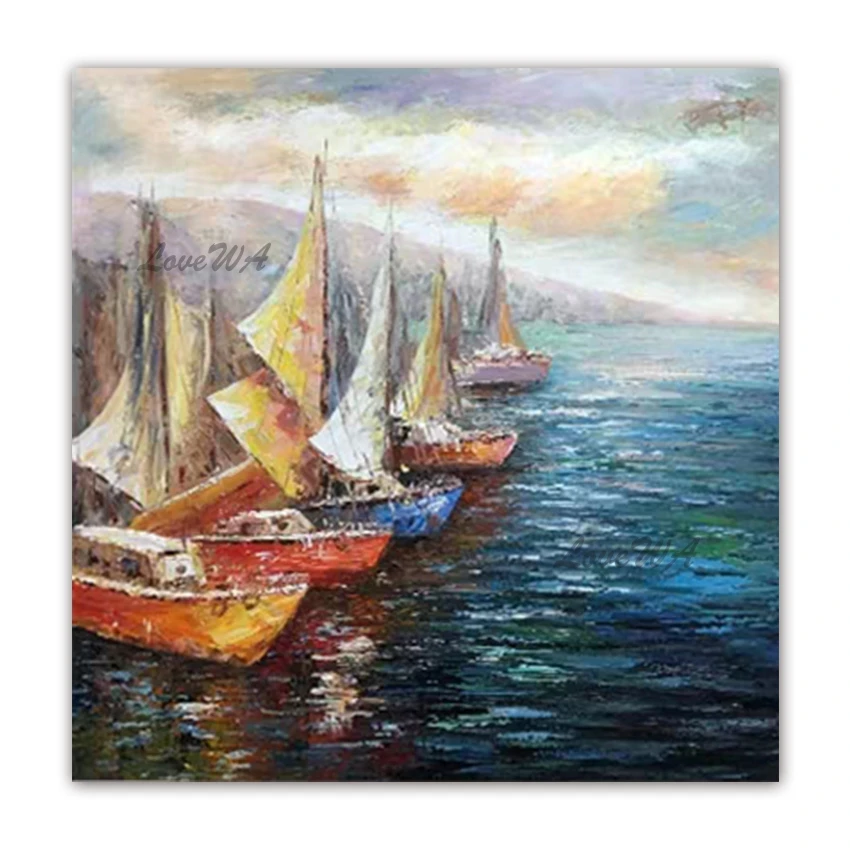 

Modern Home Wall Decor Boat Ship Art Oil Painting Seascape Canvas Wall Art Wall Paintings 100% Hand Painted Abstract Artwork