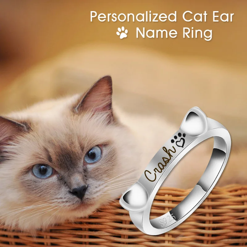 

DIY Customized Cute Cat Closed Mouse Name Ring Personalized Cat Paw Earring Letters Rings Custom S925 Silver Gifts For Women