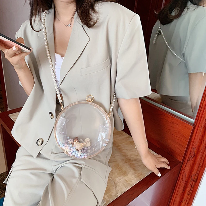 

Acrylic Transparent Bag Female New Fashion Korean Version Versatile Messenger Bag Spherical Pearl Chain Coin Purse Shoulder Bag