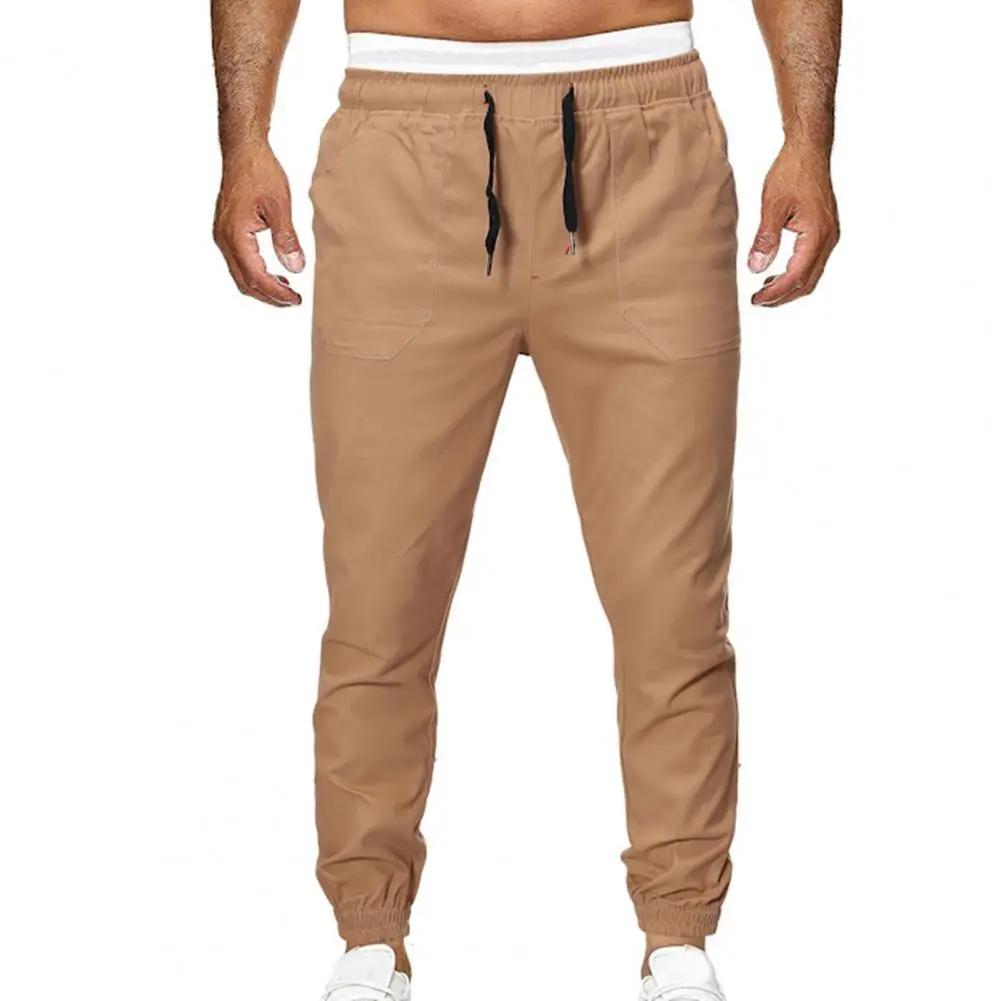 

Men Pants Trousers Solid Color Slim Elastic Waist Drawstring Young Sweatpants Male Trousers Autumn Winter
