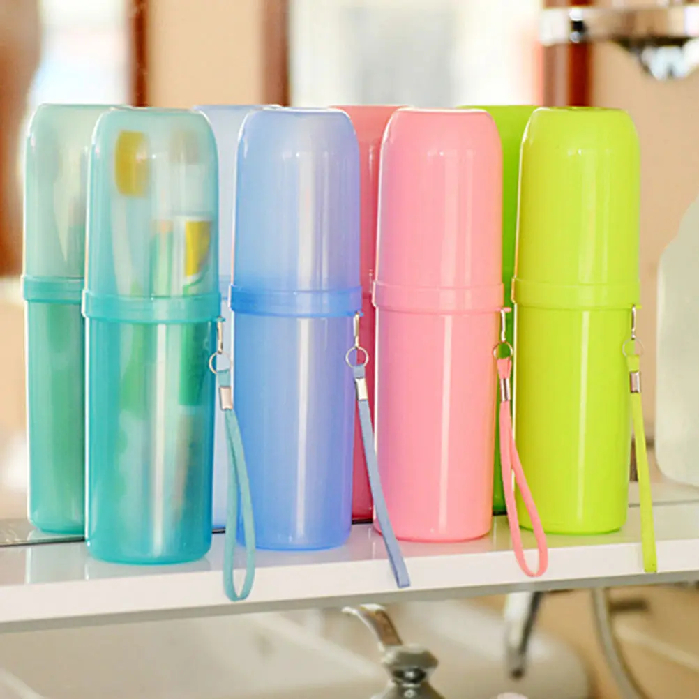 

1Pc Couple Travel Toothbrush Box Toothpaste Holder Protect Transparent Or Candy Color Case Cup & Travel Water Storage Pure Color