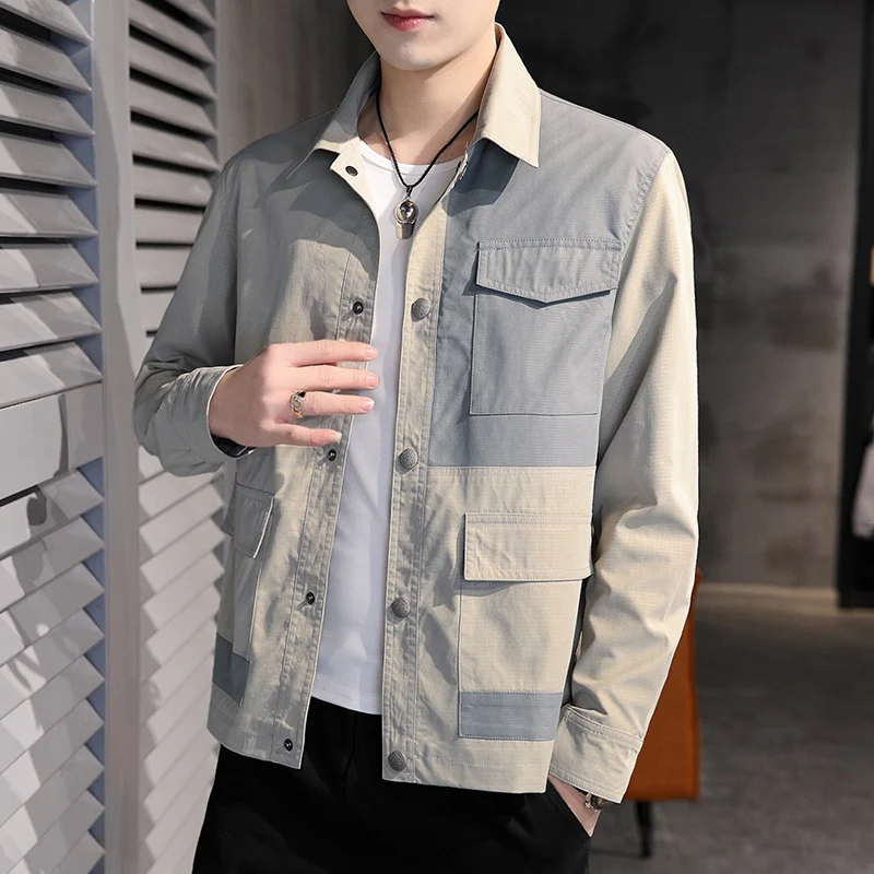 

Мужская весенняя куртка 3XL, Корейская приталенная весенне-осенняя мужская куртка, красивая одежда с большим карманом, Новая повседневная му...