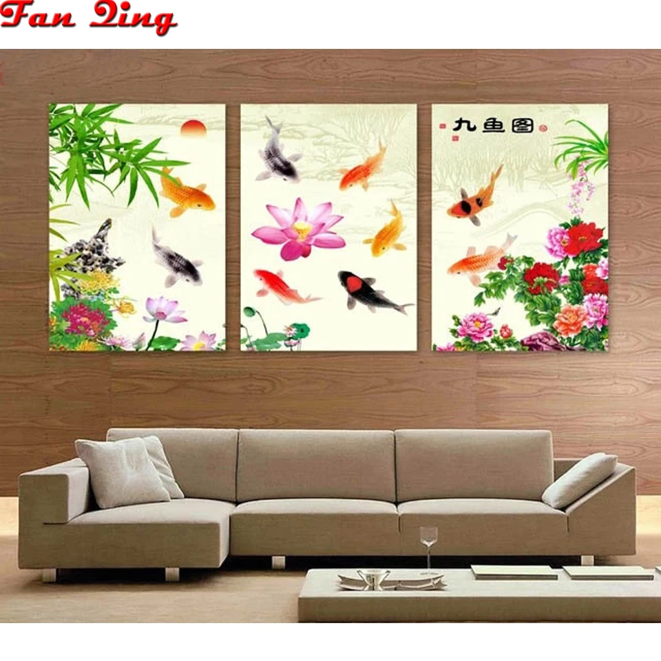 Алмазная картина пион лотоса девять рыб картины вышивка 5d Сделай Сам полный