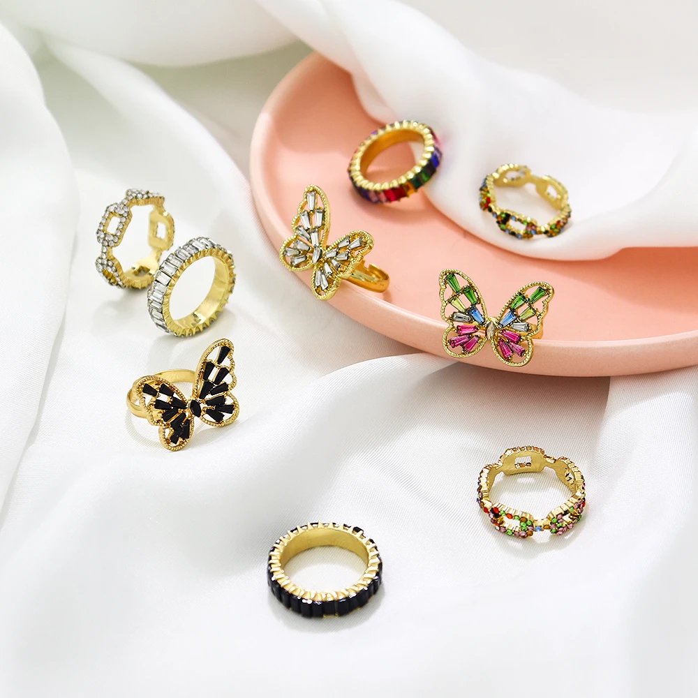 

2020 Trend White Black Rainbow Butterfly Rings For Women Crystal Engagement Wedding Rings for Men Zircon Jewelry for Female