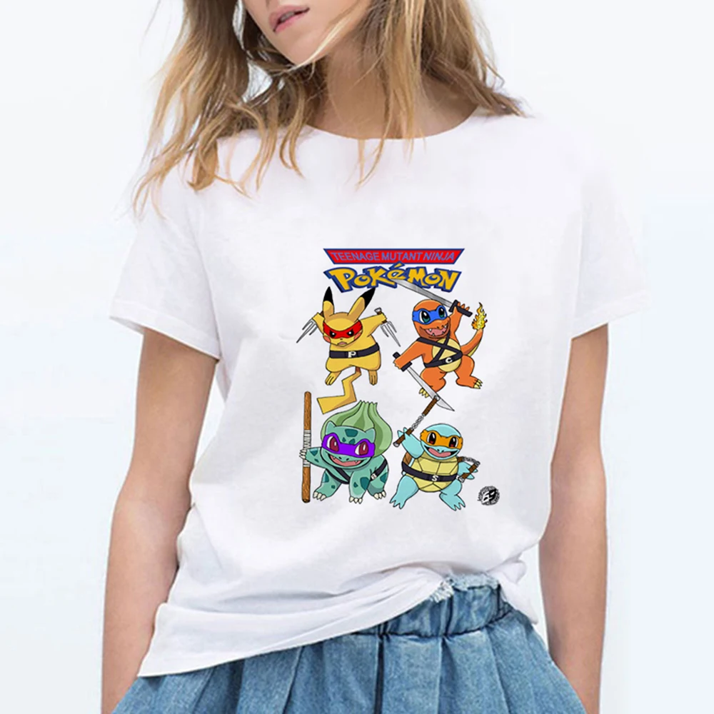 Новые модные женские туфли футболки Pokemon kawaii футболка аниме Pika Для женщин футболка Пикачу футболка хлопок короткий рукав для девочек Футболки-топы