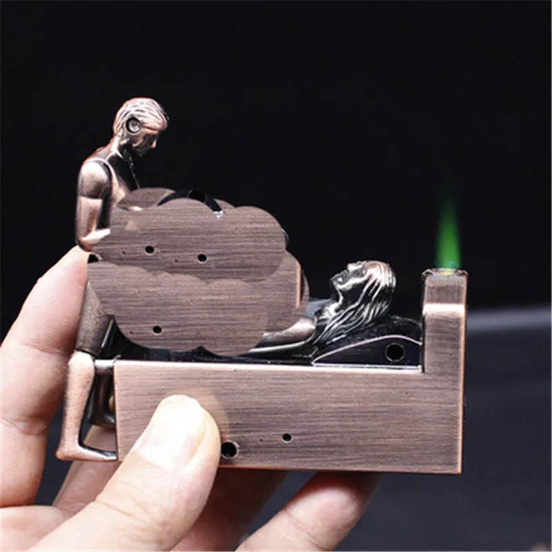 

Butane Windproof Lighter Metal Body Personality Creative With Sound Green Flame Cigarette Lighter Small Gift