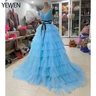 Синее Тюлевое вечернее платье принцессы платье для выпускного вечера Женская одежда на шнуровке сзади Свадебное платье для гостей платье для фотосессии YEWEN 2021