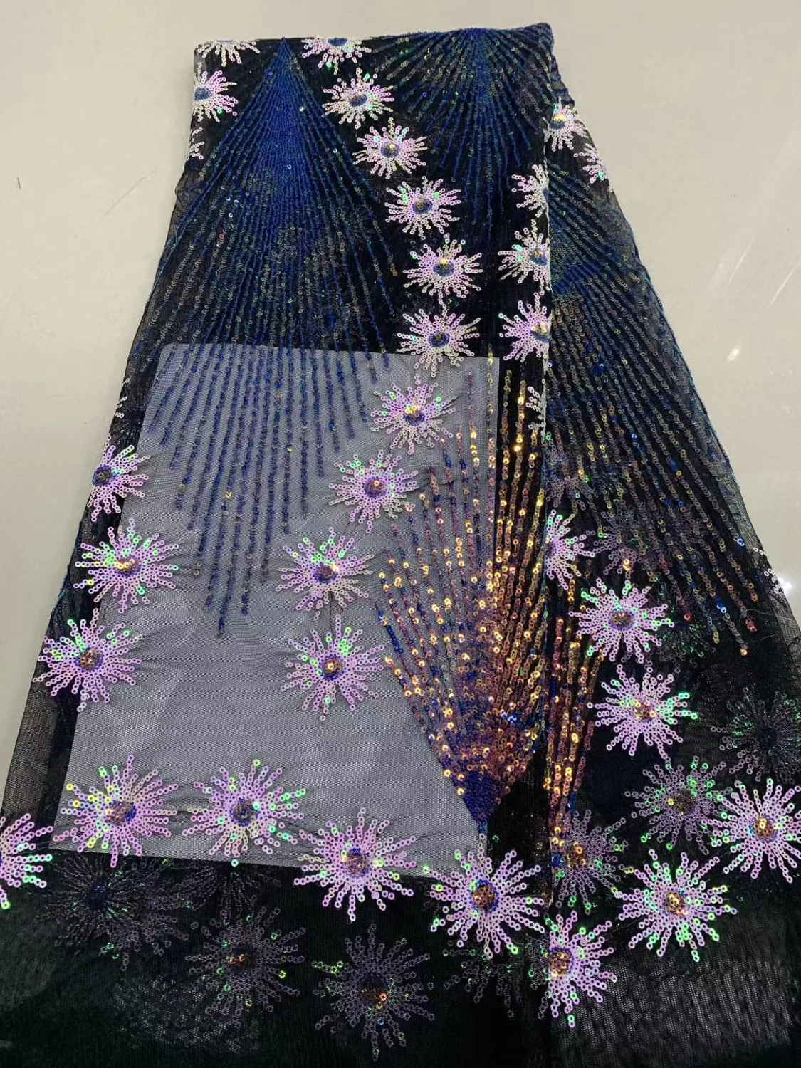 

New Wedding Dress Lace fabric Sequins Mesh Lace fabric African Sequin Tulle embroidery Nigerian Black Net Lace 5 yards