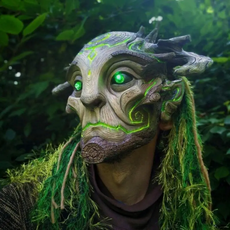 

Маска эльфа зеленого леса на Хэллоуин для пожилых людей, реалистичный костюм на всю голову, латексная маска, головной убор, маскарад, реквиз...