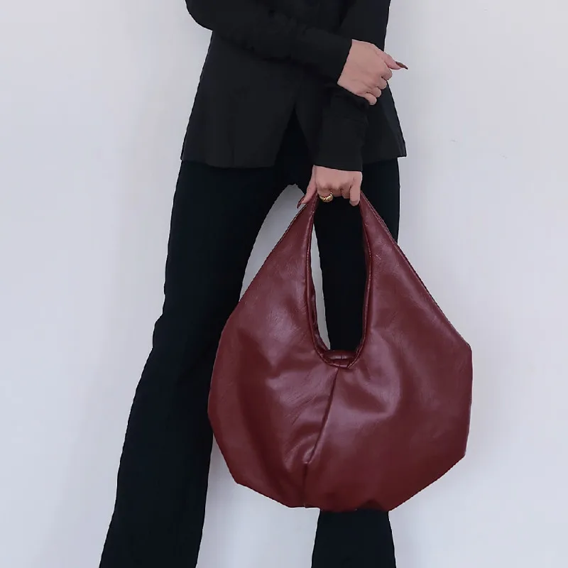 

45cm Shoulder Bag Women Tote Hobos Solid Handbag Female Design Bolsa Zipper Soft PU Leather Big Designer Bags