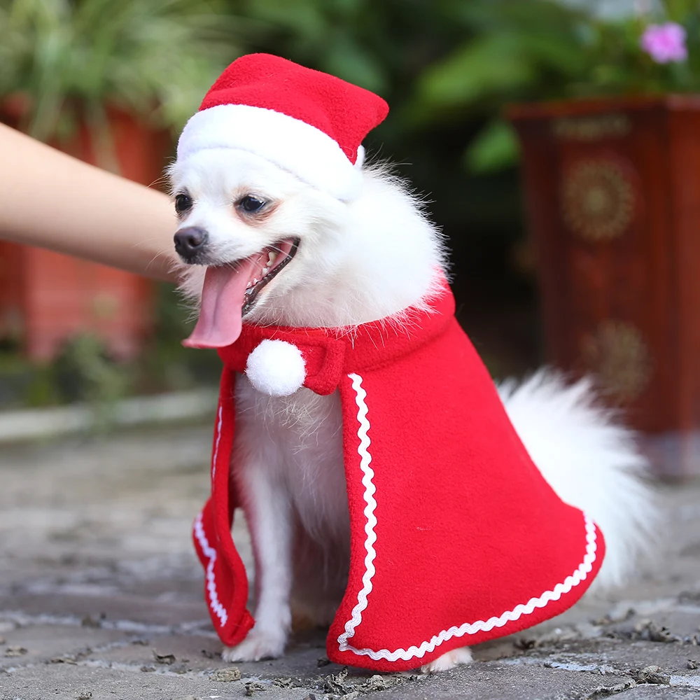 Рождественская шапка и накидка для собак кошек комплект одежды щенков одежда