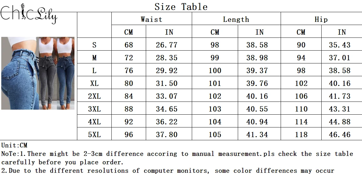 

Chiclily High Waist Jeans for Women Slim Stretch Denim Jean Bodycon Tassel Belt Bandage Skinny Push Up Jeans Woman