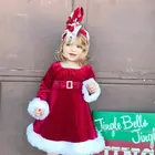 Рождественское цельное платье принцессы красного цвета для маленьких девочек