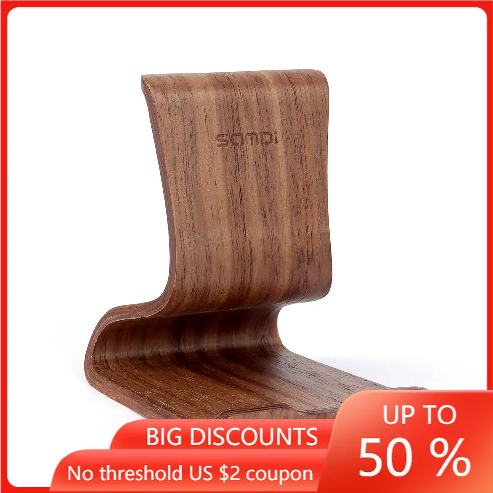 

Universal Lazy Holder Wooden Walnut Birch Mobile Phone Stand Holder Tablets Keeper for IOS Android Smart Phone (Walnut)