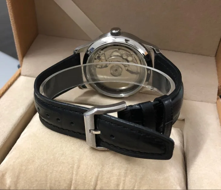 

Sapphire crystal 43mm PARNIS black dial power reserve Automatic Self-Wind Mechanical movement men's watch Leather Starps pa99-p8