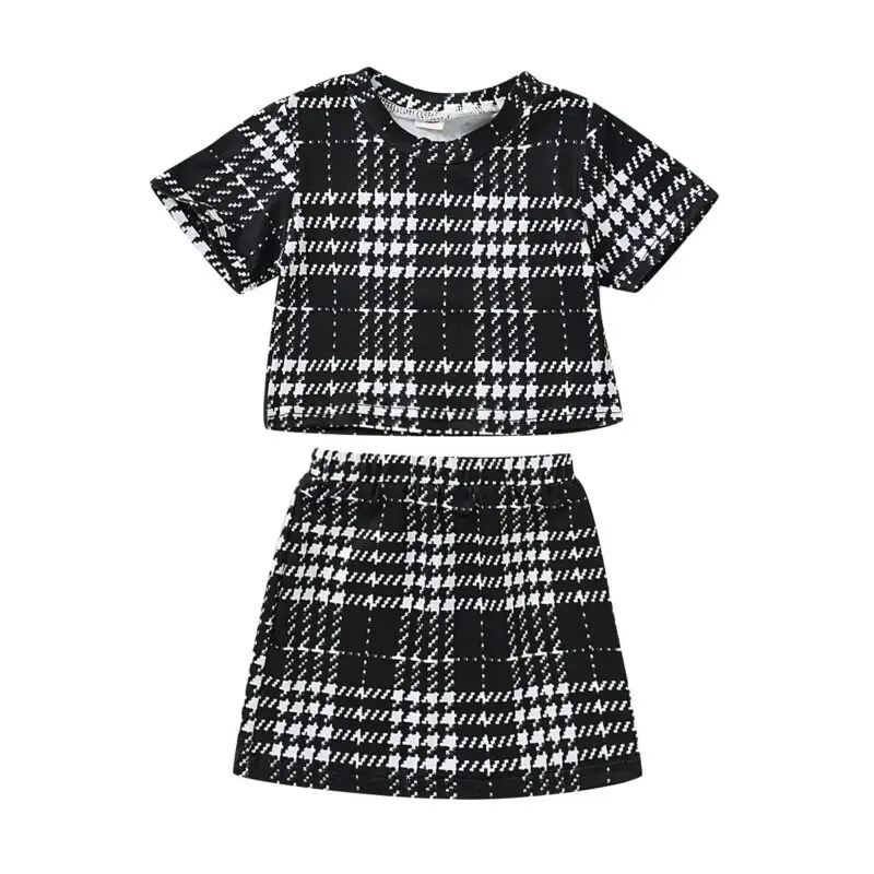 Комплекты детской одежды принцессы для маленьких девочек клетчатая Футболка с