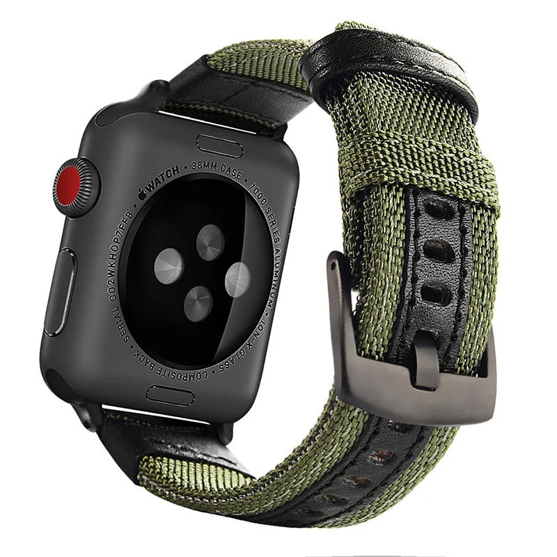 Холщовый нейлоновый ремешок для Apple Watch 38 мм 42 кожаный браслет apple watch Series 6 SE 44 40