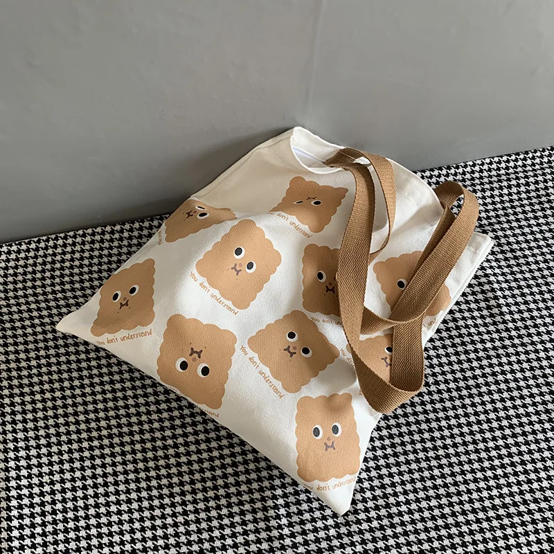 

Large Capacity Ladies Shopping Bag Daily Casual Tote Fashion Women Canvas Handbags Cute Cookies Girl's Portable Shoulder Bags