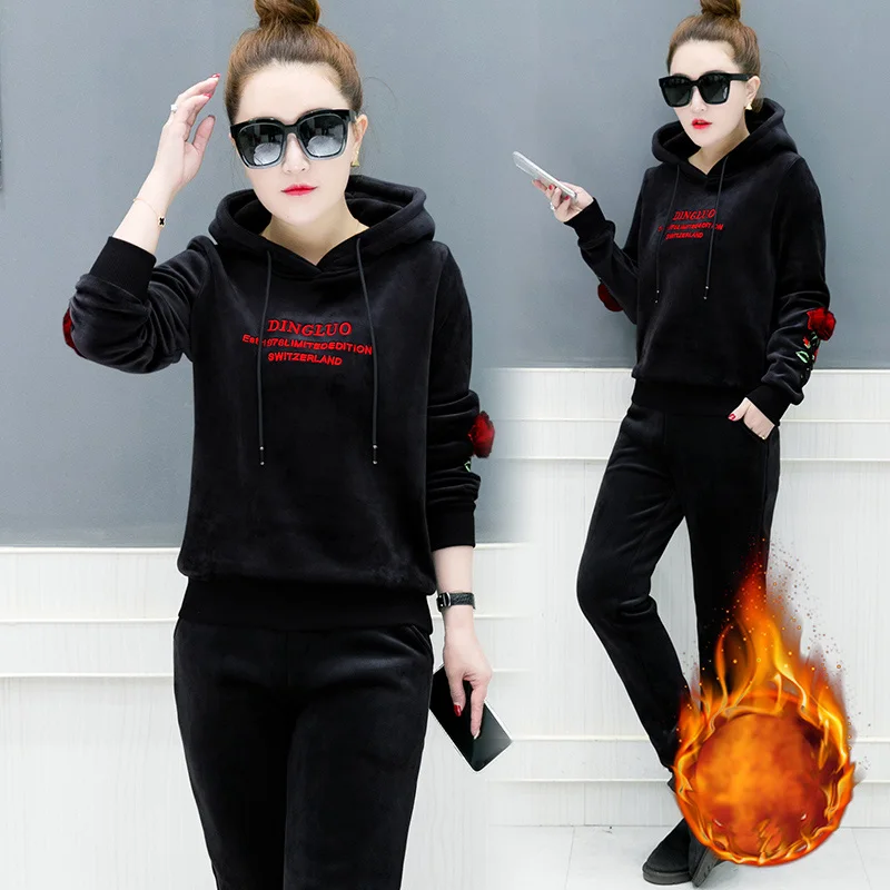 Теплый костюм женский спортивный 2019 новый осенний и зимний плюс толстый