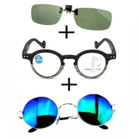 3pcs wood progressive multifocal far and near reading glasses men women alloy polarized sunglasses outdoor sunglasses clip