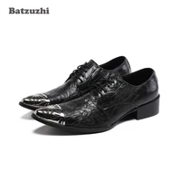 batzuzhi japanese style mens shoes pointed toe black genuine leather dress shoes men lace up formal oxfords for men businesss