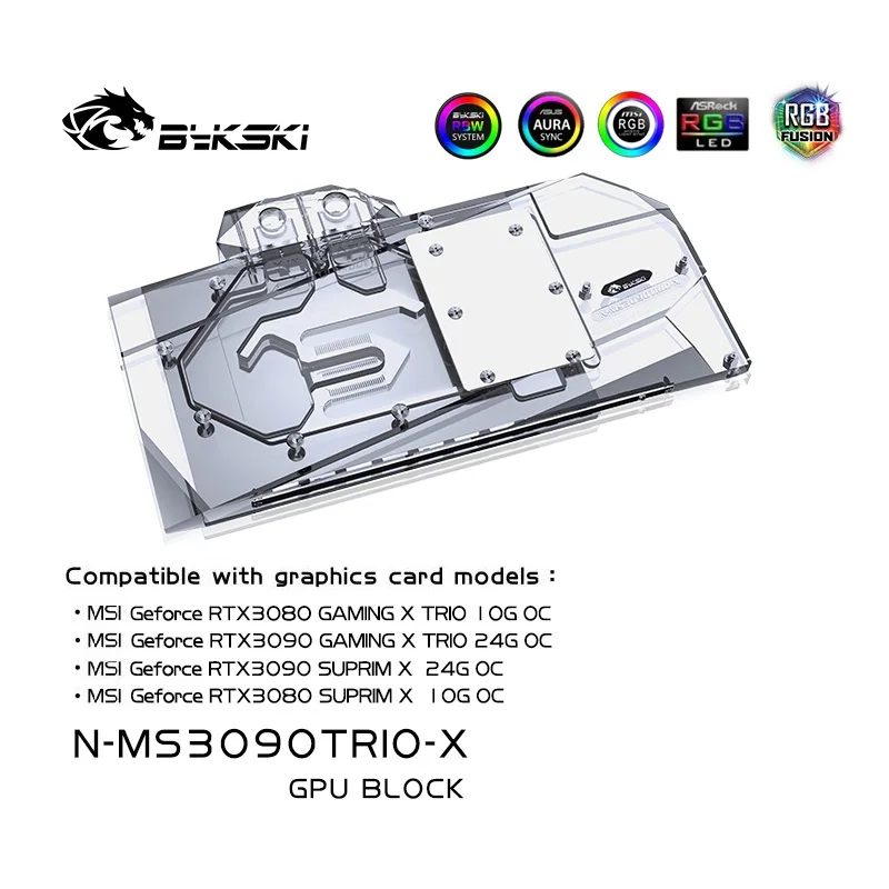 

Bykski N-MS3090TRIO-X PC water cooling GPU cooler video Graphics Card Water Block for MSI RTX3090/3080 TRIO