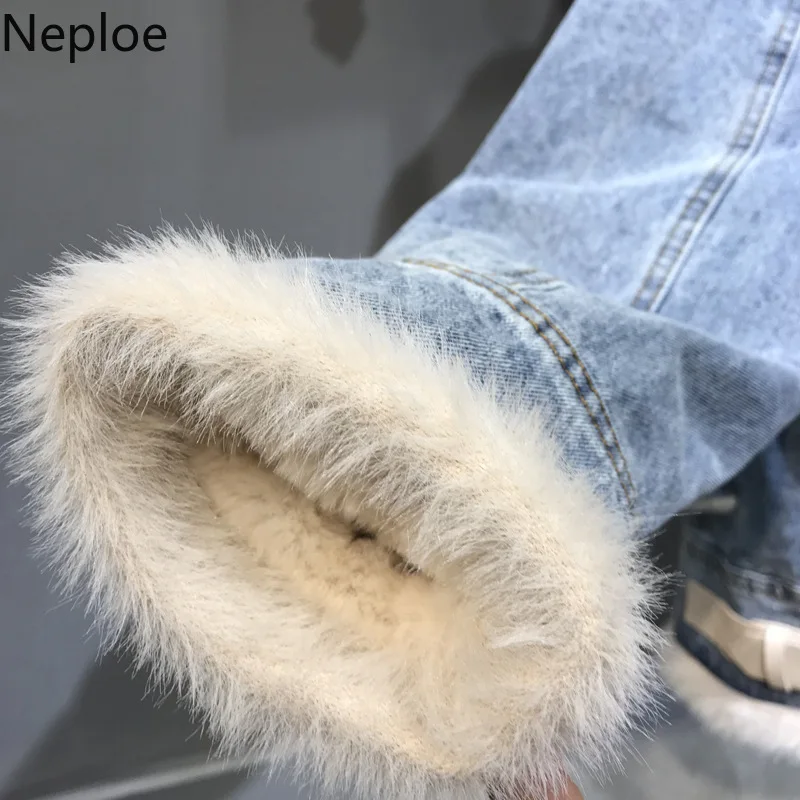 Neploe зимняя Плотная джинсовая куртка для женщин Локомотив пальто ягненка парки