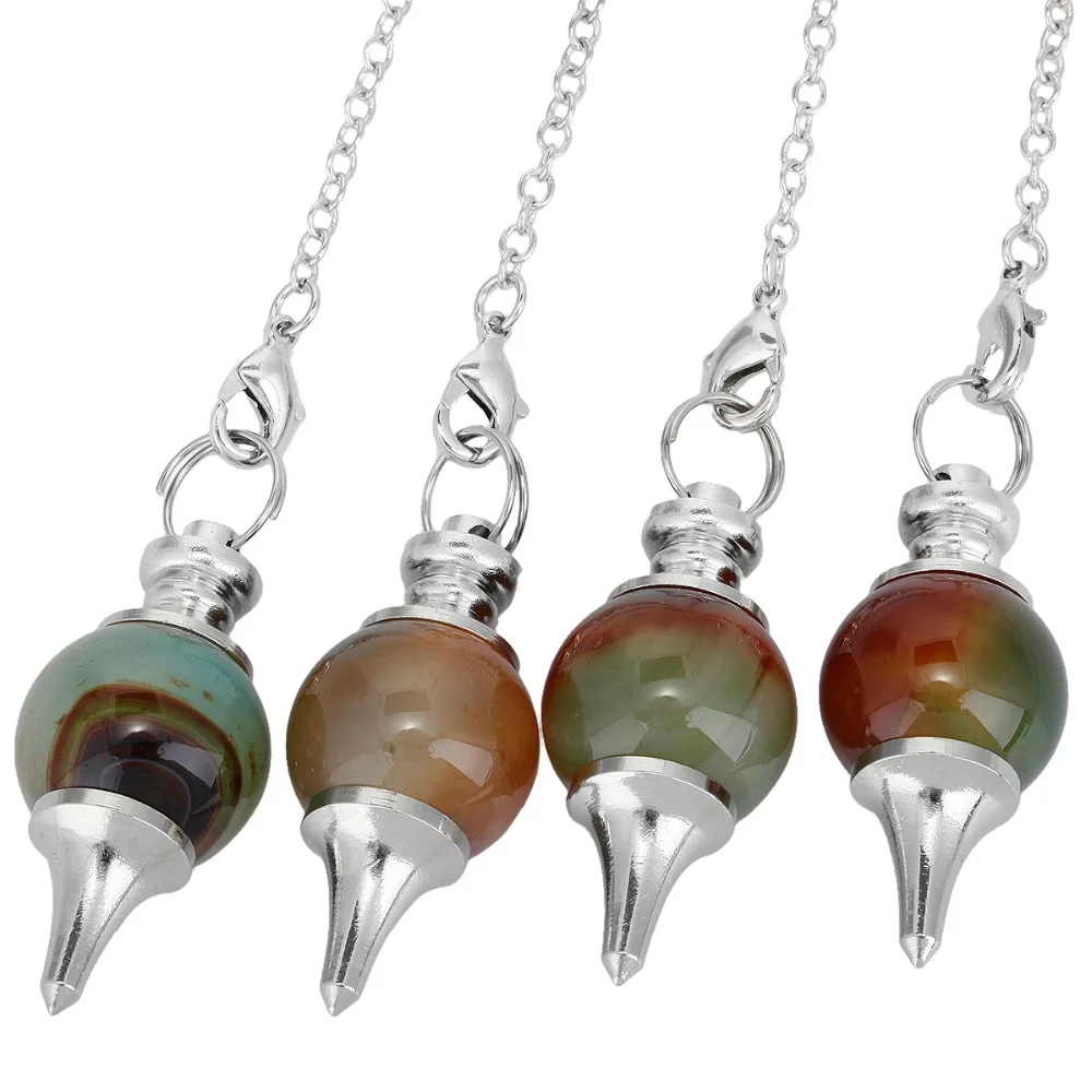 

SUNYIK Red & Green Gem Agate Stone Ball Healing Dowsing Reiki Chakra Pendulum with Chain