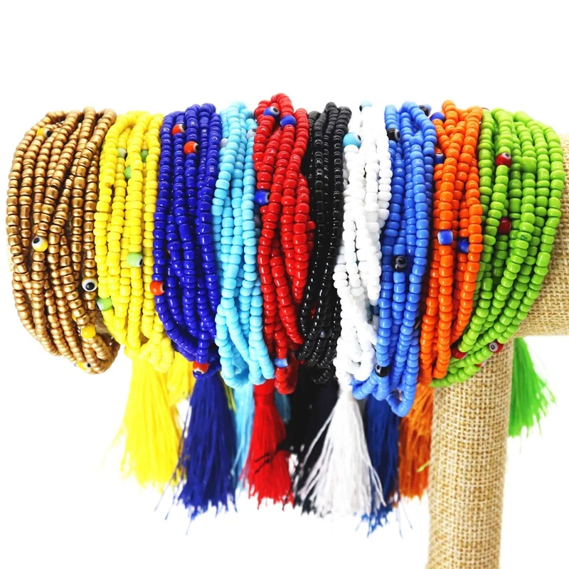 

BLUESTAR Evil Eyes Resin Bead Chain Bead Charm Colorful Beaded Multi Color Bangle for Women Party Jewelry