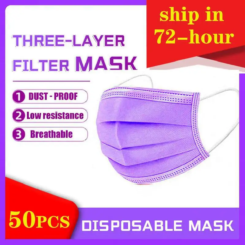 

Purple 3 Layers Non Woven Daily Mask Disposable Earloop Masks Face Mouth Masks for Adult Breathable Dustproof Filter