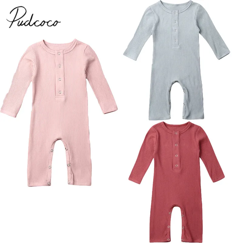 Детский трикотажный комбинезон однотонный хлопковый в рубчик для новорожденных