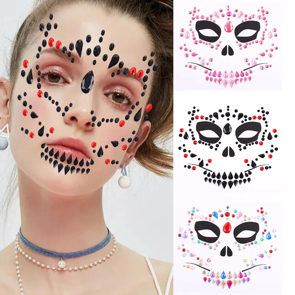 

Face Sticker Diamond Tattoo Sticker Diamond Music Festival Ghost Head Skull Halloween Sticker Ghost Face Diamond