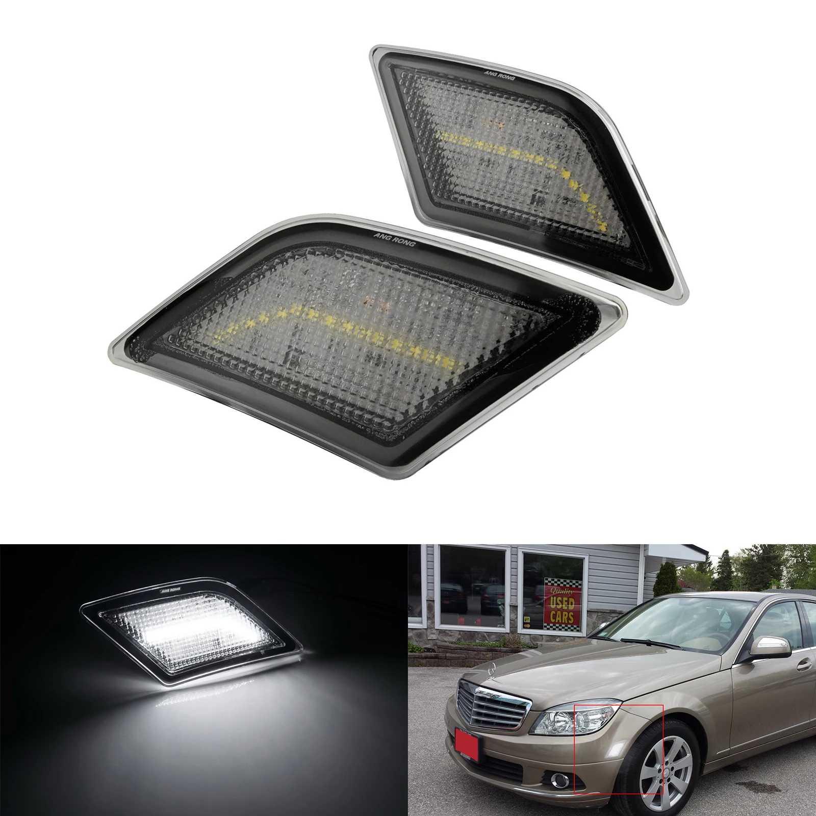 

ANGRONG 2X White LED Front Side Marker Lights Clear Lens For Mercedes C-Class W204 C63 AMG
