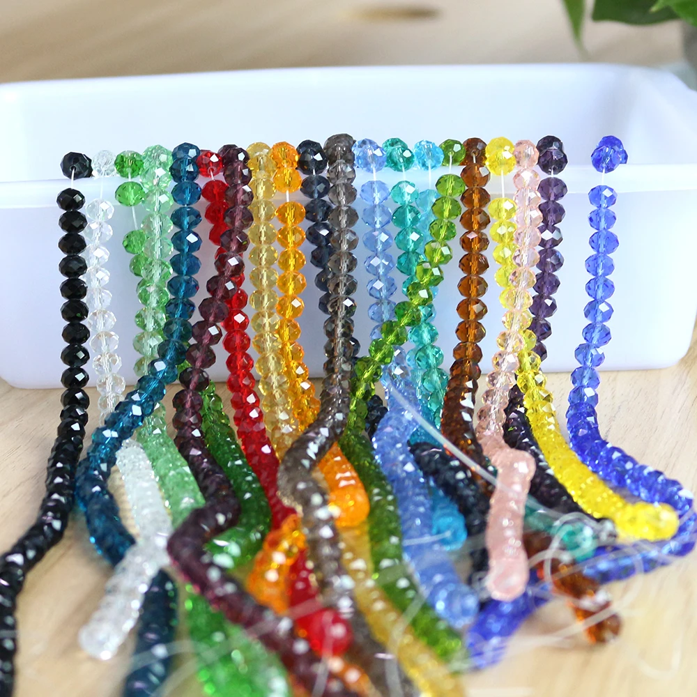 

2/3/4/6/8/10/12MM DIY Making Bracelets Rondelle Glass Loose Beads Faceted Round Beaded Crystal Jewelry Accessories Needlework