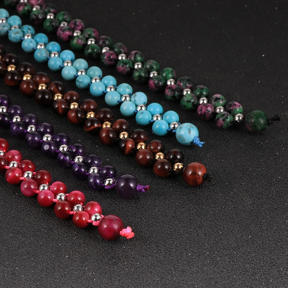 Женский браслет из аметиста с натуральным камнем розовый тигровый глаз бисерный