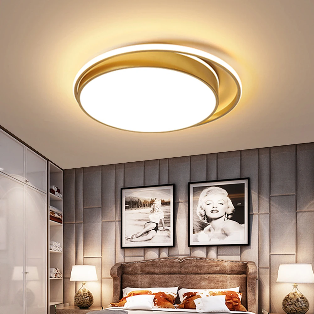 

Modern LED Dimmable Round Ceiling Light with Remote Gold Black Lamp with Acrylic Shades for Bedroom Bathroom Living Room Kitchen