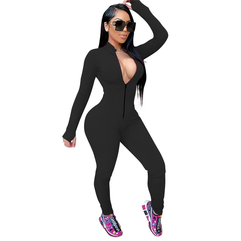 

Autumn Womens Jumpsuit Zip V Neck Long Sleeve Skinny Jumpsuits Night Club High Waist Sexy Jumpsuit Romper Wholesale Dropshipping