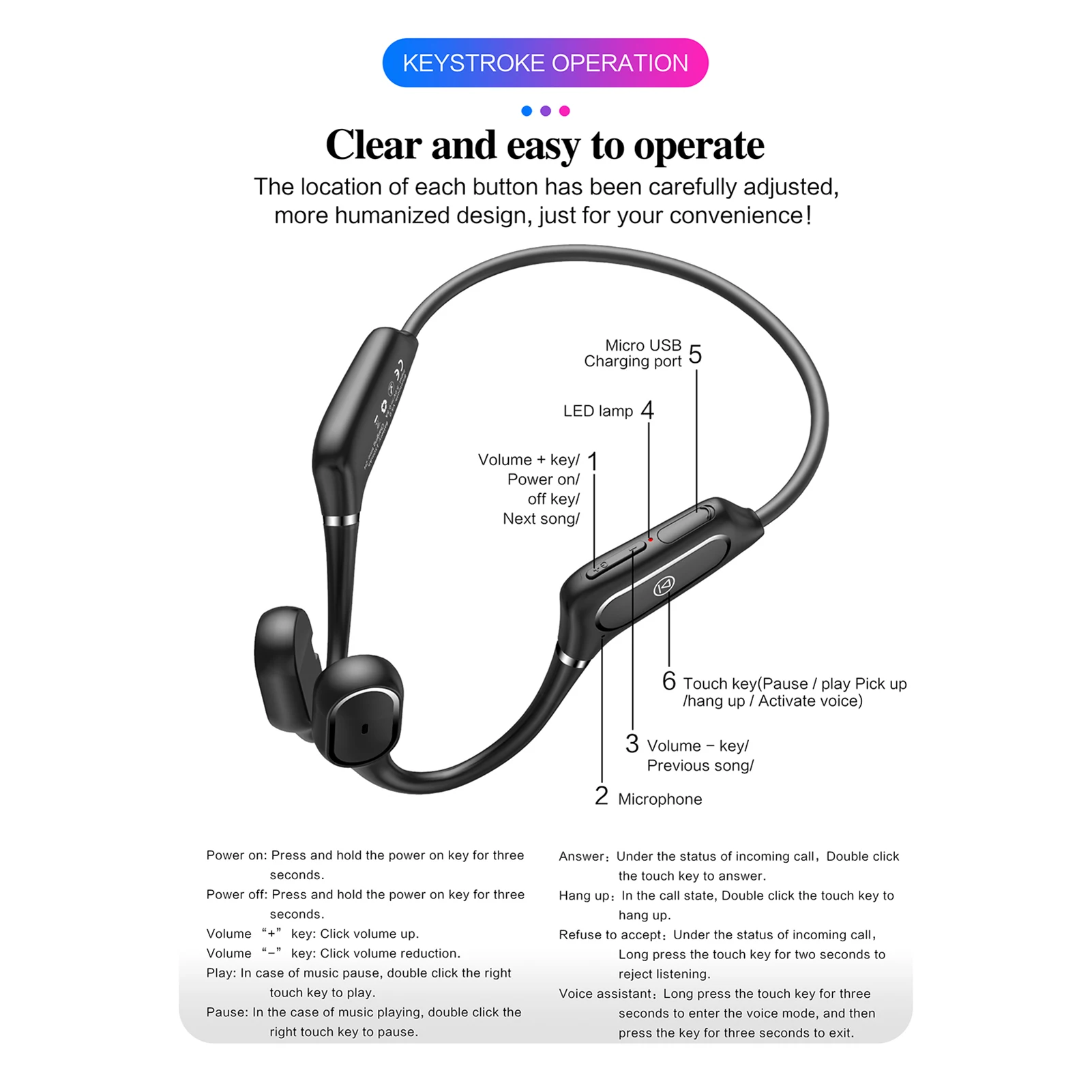 

Bluetooth 5.0 Bone Conduction Headphones Sports Open Ear Headset Wireless Noise-canceling Headphones Headset Accessories