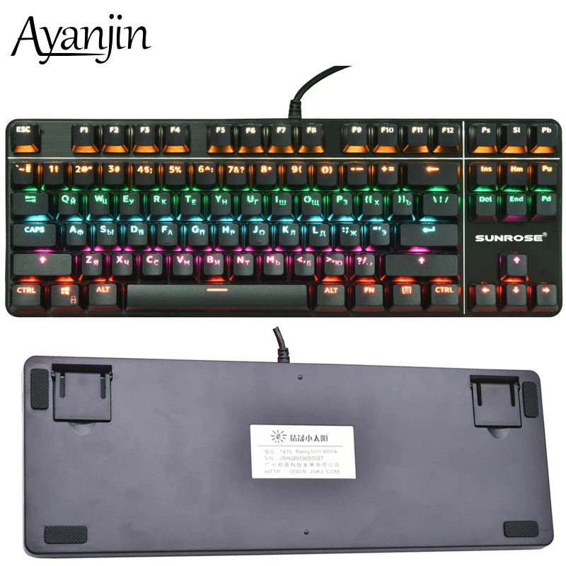 Механическая Проводная игровая клавиатура RU + En с разноцветным персонажем