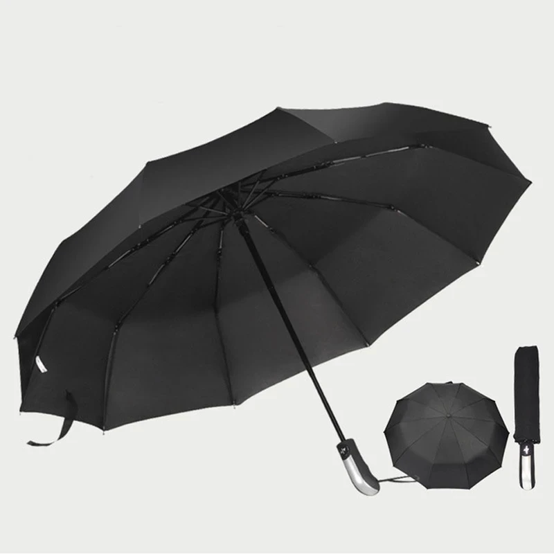 רוח עמיד מתקפל אוטומטי מטריית גשם נשים אוטומטי יוקרה גדול Windproof מטריות גשם לגברים שחור ציפוי שמשייה