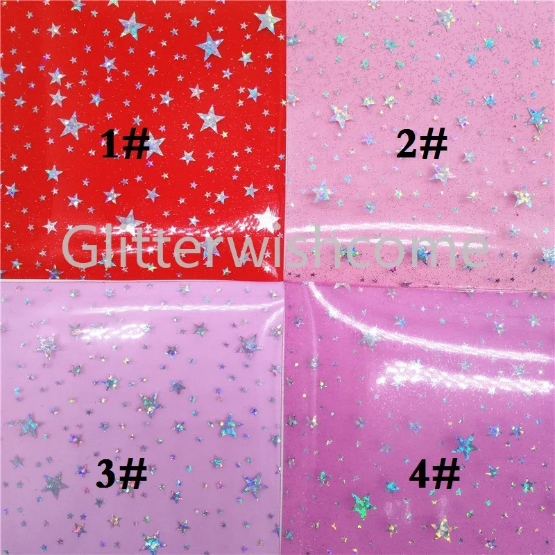 Винил Glitterwishcome размера A4 21 х29 см для бантов печатные звезды прозрачные ПВХ листы