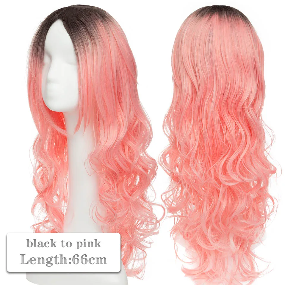 black to pink SNOILITE 80 см Длинные Синтетические волосы Аниме парик для женщин термостойкие волокна шиньон Розовый Красный Фиолетовый Прямые Вечерние парики для косплея - Цвет: black to pink