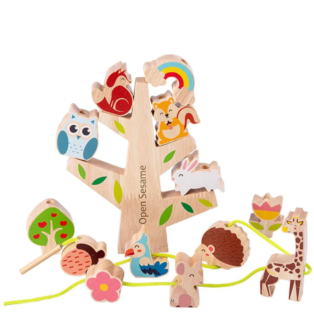 

Детская деревянная гирлянда из бисера, игра, мультяшное лесное животное Монтессори, образование, интеллектуальное обучение, набор Дженга, и...